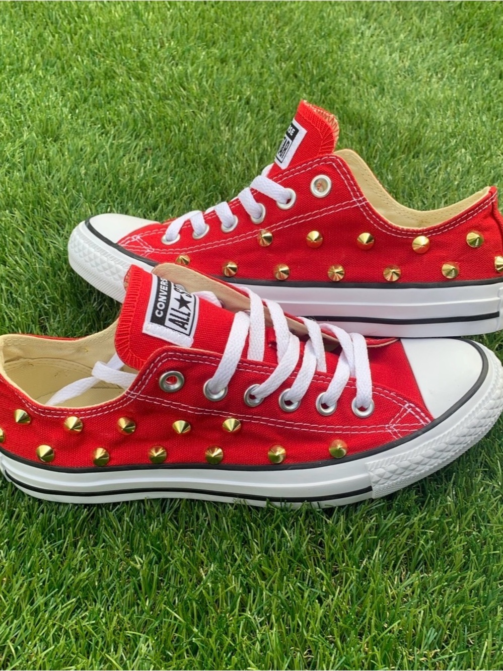 Converse Red Studded Low-Top Sneakers with White Soles-Women